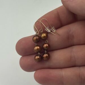 14K gold Pearl earrings brown butterscotch